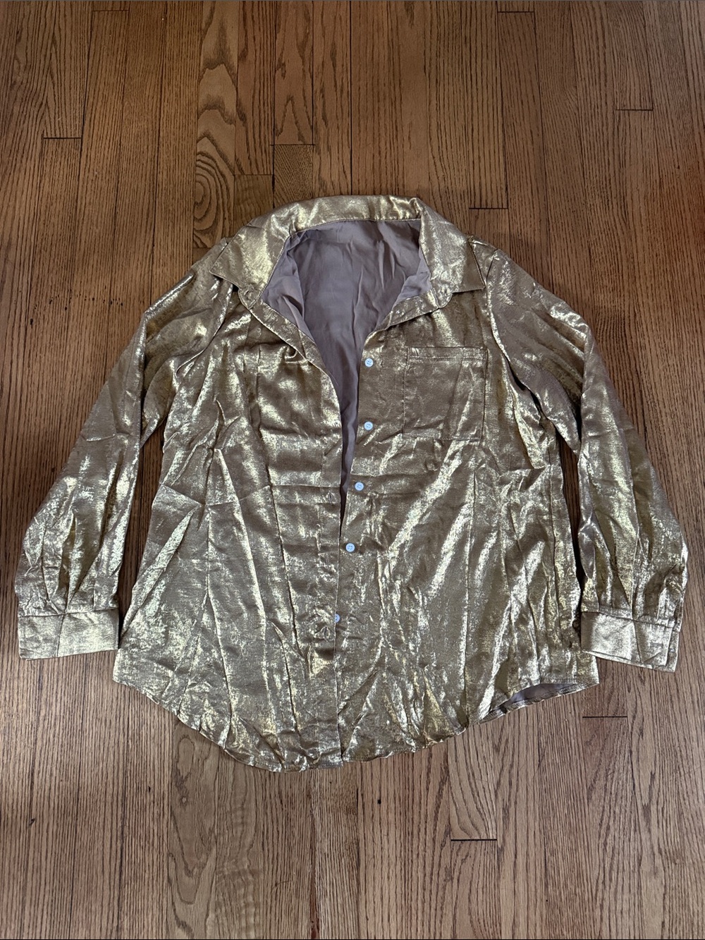 SHEIN Gold Metallic Button-Down Shirt